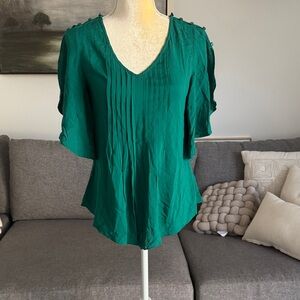 Anthropologie Maeve Green Blouse with Pleated Front